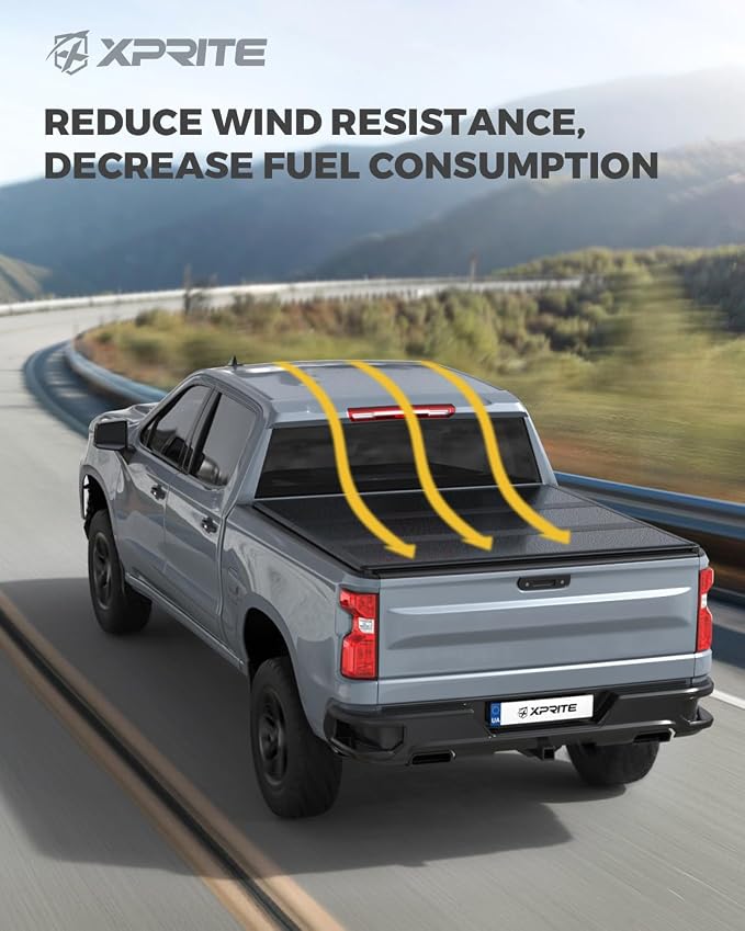 Xprite Hard Folding Truck Bed Tonneau Cover Compatiable with 2007-2026 Chevy Silverado & GMC Sierra 1500 5.8 FT Short Box((Excl. 07 Classic), Tri Fold Style