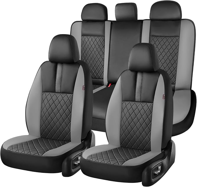Coverado Car Seat Covers Full Set, Automotive Leather Seat Covers for Car，Universal Fit Front Back Seat Cover, Non-Slip Waterproof Breathable Car Seat Protector