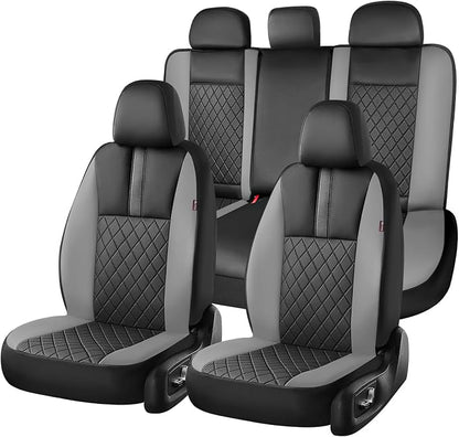Coverado Car Seat Covers Full Set, Automotive Leather Seat Covers for Car，Universal Fit Front Back Seat Cover, Non-Slip Waterproof Breathable Car Seat Protector
