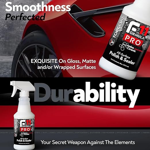 TopCoat F11PRO All-Surface Car Polish & Sealer 8 oz Spray Bottle - Most Advanced Water-Based Ceramic Coating for Cars, Motorcycles, Boats, RVs and More - Car Coating Spray for Shine and Protection