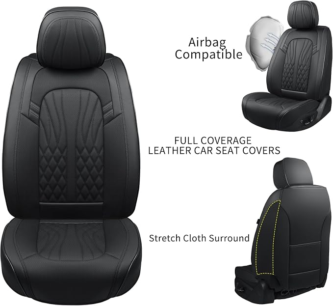 MINGBRON Leather Seat Covers,Car Seat Protector Waterproof,Seat Covers Full Set, Car Seat Protectors 5 Seats,Automotive Seat Covers Fit for Most Cars Black