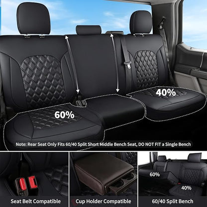 Huidasource Dodge Ram Seat Covers, Front & Rear Pickup Truck Leather Seat Cover Fit for 2009-2018 1500, 2010-2025 2500/3500 Crew Mega Cab, 2019-2025 ram 1500 Classic only (Full Set/Black)