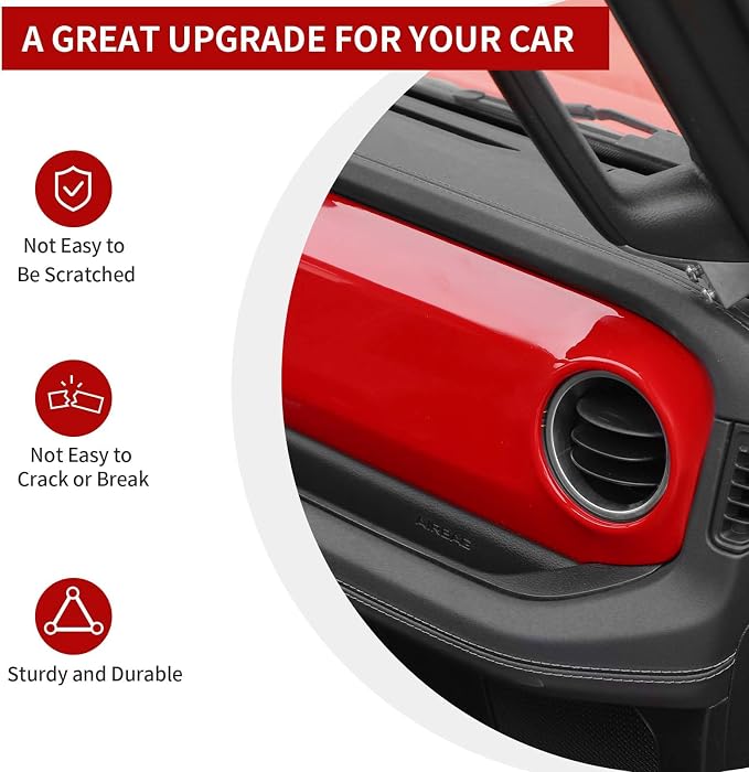 Center Console Dashboard Decorative Panel Trim Cover Kit Compatible with 2024-2026+ Jeep Wrangler JL JLU & Jeep Gladiator JT(Red)
