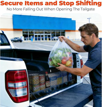 3-Layer Cargo Net for Toyota Tacoma 2005-2026, Zoned Storage Truck Bed Net with Foldable Zippered Bottom Bag, Heavy-Duty Cargo Organizer Netting for Camping, Trips & Everyday Use
