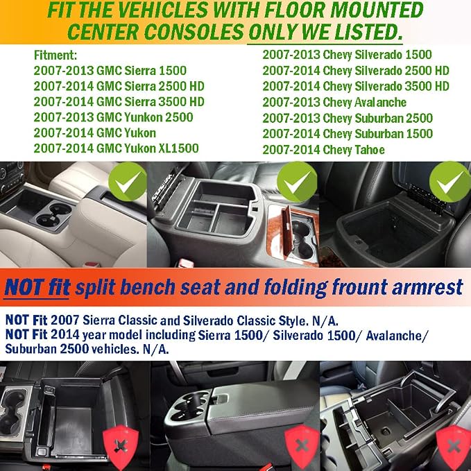TACORBO Center Console Organizer Tray for 2007-14 GMC Sierra 2500 3500 Accessories Yukon XL Silverado 2500 3500 Suburban 1500 Tahoe /07-13 GMC Sierra 1500 Chevy Silverado Suburban 2500 Avalanche Blue