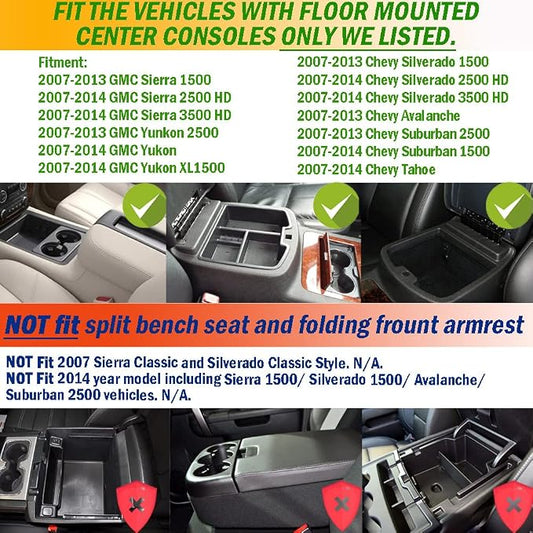 TACORBO Center Console Organizer Tray for 2007-14 GMC Sierra 2500 3500 Accessories Yukon XL Silverado 2500 3500 Suburban 1500 Tahoe /07-13 GMC Sierra 1500 Chevy Silverado Suburban 2500 Avalanche Blue