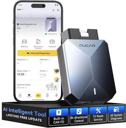 MUCAR BT200 MAX AI OBD2 Bluetooth Scanner, Full System 15 Resets Diagnostic Tools Bi-Directional Control, CAN-FD & FCA Autoauth, AutoVIN, Real-Time Data, ELM327 APP Compatibility, Lifetime Free Update