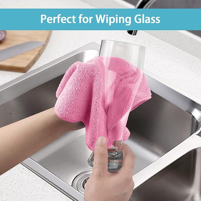 HOMEXCEL Pink Microfiber Cleaning Cloth, 50 Pack Cleaning Towels for Kitchen, Lint Free, Scratch-Free, Highly Absorbent, and Reusable Cleaning Rags for House, Window and Glass, Cars, 11.5 X11.5 inch