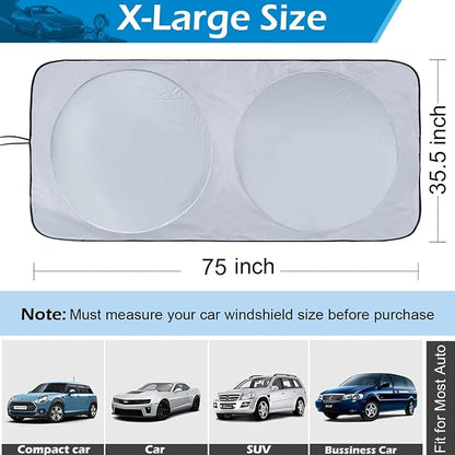 IC ICLOVER Car Windshield Sun Shade, 210T Ployester Foldable Front Window Sun Visor Protector Sun Protection Shield, Blocks Heat and UV Rays, Keep Your Car Cool, Fits SUV, Van, MPV, Trucks (X-Large)