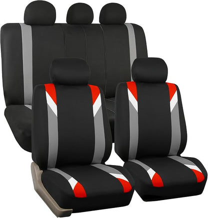 FH Group Premium Modernistic Flat Cloth Car Seat Covers – Universal Fit, Washable Seat Covers for SUV Sedan Van, Red, Full Set