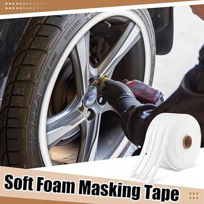 DERTE 1 Roll 1/2 Inch x 54 Yards White Automotive Foam Tape Repair Soft Edge Foam Masking Tape for Car Truck Door Jams Paint Sealing Car Wheel Hub Overspray Protection