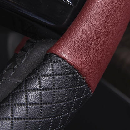CAR PASS Rhombus Leather Universal Steering Wheel Cover, Fit for Suvs,Trucks,Cars,Sedans,Vans (Black&Burgundy)