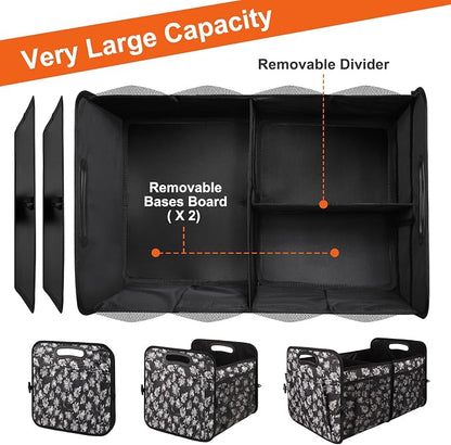 Trunk Organizer, Collapsible Trunk Organizers and Storage, Car Accessories for Women and Men, Multi-Compartment Trunk Storage Organizer for SUV, Car, Mini-Van - Floral