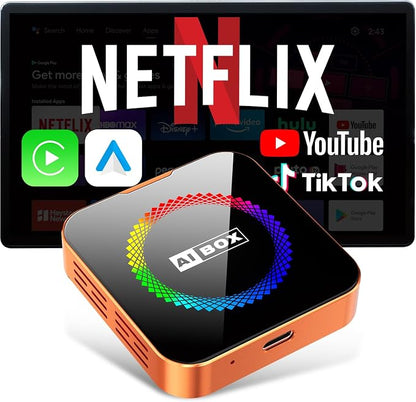 AI Box 3.0 2026 Upgrader Car Streaming Device with Netflix YouTube Prime Video Wireless Apple CarPlay & Android Auto Adapter USB Drive for OEM Wired CarPlay Cars