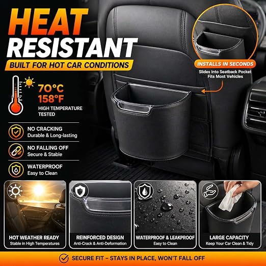Car Trash Can Leakproof Garbage Can for Car Hanging Back Seat PU Leather Vehicle Trash Bin Removable Liner for Travel Road Trip