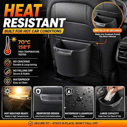 Car Trash Can Leakproof Garbage Can for Car Hanging Back Seat PU Leather Vehicle Trash Bin Removable Liner for Travel Road Trip