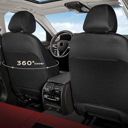 Coverado Car Seat Covers Full Set, Luxury Leather Car Seat Covers, Automotive Front and Rear Mesh Seat Covers, Full Set 5 Seats, Black Red Seat Covers for SUV Sedan Truck