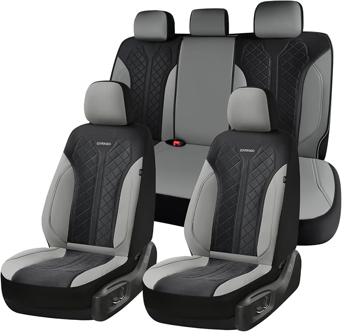 Coverado Car Seat Covers 5 Seats, Seat Covers Full Set, Mesh Breathable Seat Protectors, 5-Piece Spill-Proof White Automotive Seat Covers, Universal Fit for SUV, Sedan, Truck
