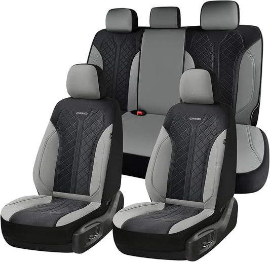 Coverado Car Seat Covers 5 Seats, Seat Covers Full Set, Mesh Breathable Seat Protectors, 5-Piece Spill-Proof White Automotive Seat Covers, Universal Fit for SUV, Sedan, Truck