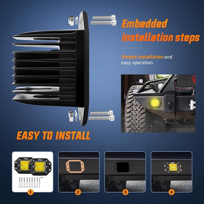 Nilight 2PCS 42W Flush Mount Amber LED Light Pods Upgraded Spot Flood Combo Beam Driving Light LED Work Light with 16AWG Wiring Harness Kit-2 Leads，2 Years Warranty