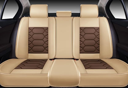 OASIS AUTO Car Seat Covers Full Set, Sporty Faux Leather with Honeycomb Pattern, Waterproof Universal Fit for SUV, Sedan, Pick-up Truck, Automotive Interior Accessories (OS-004 Coffee)