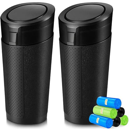 Car Trash Can Bin with Lid - 2 Pack, Leakproof Garbage Can for Vehicle, Mini Trash Bin with 180 Attached Trash Bags, Easy to Clean Cup Holder Trash Can for Car, Home, Office