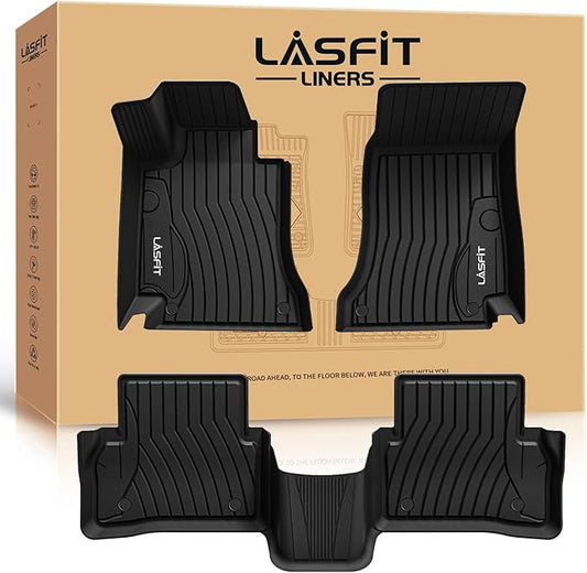 LASFIT Floor Mats for Mercedes Benz C Class 2021 2020 2015-2019 C300 / C400 / C350e / C43 AMG / C63 AMG / C63 AMG S (Fit Sedan Only), All Weather TPE Floor Liners for C Class 1st & 2nd Row Mats