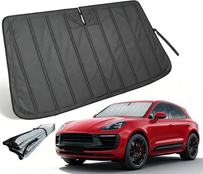 Thickened Windshield Sun Shade for 2014-2026 Porsche Macan | Accordion Front Window Sunshade Aluminum Reflective UV Protection Shield, Foldable Sun Visor with Storage Bag Car accessories