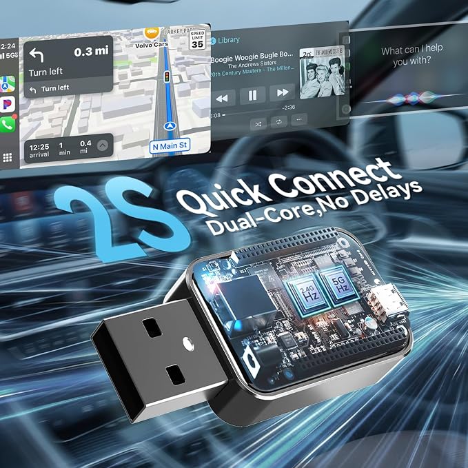 Mini Wireless CarPlay Adapter for Apple iPhone iOS 10+,No Delay & Fast, Plug & Play, Multi-User Seamless Connection for Convert Wired to Wireless Carplay Dongle for 2016+ Cars, USB-A/Type-C Port