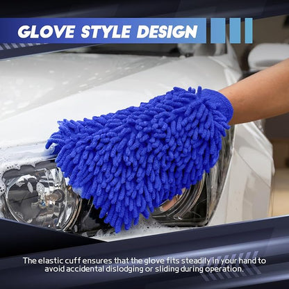 wuyaoyao 2PCS Car Wash Mitt, 10.14"×7.12" Chenille Microfiber Car Wash Mitts, Scratch-Free & Lint-Free, Absorbent Double Sided Clean Glove for Cars Cleaning, Auto Cleaning Supplies (Dark Blue)