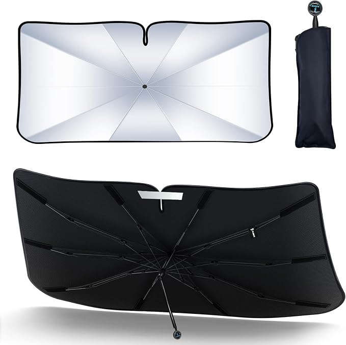 [2026 Upgrade] FLORICH Windshield Sunshade Umbrella Foldable Car Windshield Sun Shade Cover, [Nano-Ice-Crystal Coatings] Protect Interior from from UV Keep Car Cooler Medium(57" L x 32" W)