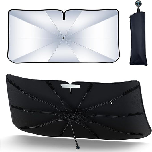 [2026 Upgrade] FLORICH Windshield Sunshade Umbrella Foldable Car Windshield Sun Shade Cover, [Nano-Ice-Crystal Coatings] Protect Interior from from UV Keep Car Cooler Medium(57" L x 32" W)