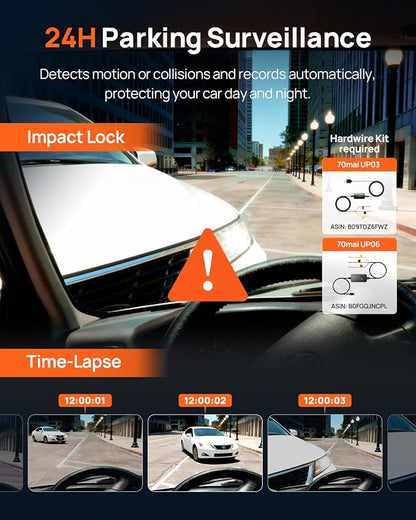 70mai 4K Dash Cam Front and Interior, 4K HDR Dash Camera with F1.55 Aperture, Wi-Fi 6, 24H Parking Surveillance, GPS, Loop Recording, 64GB Card Included, UHD Dashcam for Cars/Taxi/Uber/Lyft