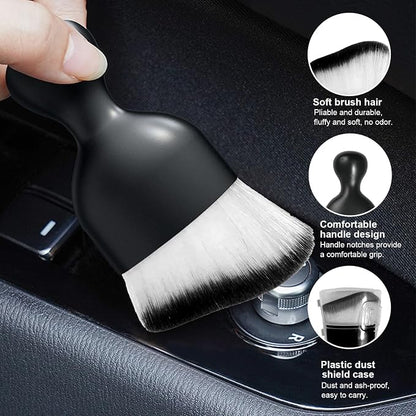 Ziciner 2 PCS Car Detailing Brush, Curved Soft Bristles Auto Removal Dust Collectors, Universal Vehicle Dashboard, Air Conditioner Vents etc Interior Cleaning Tool Accessories (White/Black)