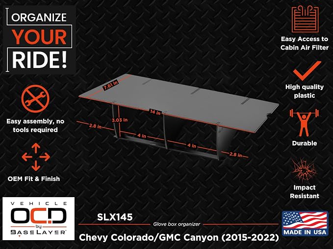 Vehicle OCD - Glove Box Organizer for Chevy Colorado/GMC Canyon (2015-2022) - Made in USA - SLX145