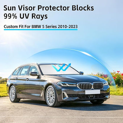 Windshield Sun Shade for BMW 5 Series 2010-2023 Sunshade 300T Windshield Cover Shield Protector Blocks UV Rays Custom Fit 5 Series Front Window Shade Windshield Accessories Keep Cool Foldable