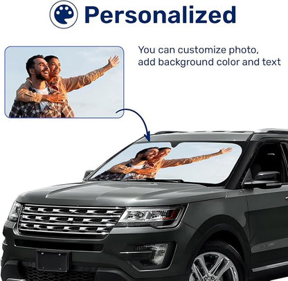 GENANY Custom Windshield Sun Shade for Car SUV Truck (55x30 Inches), Turn Your Photo Logo Text Into Windshield Sunshades, Personalized Car Sun Shades, Customized Sun Blocker Keep Your Vehicle Cool