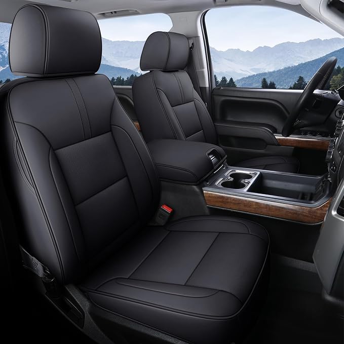 Coverado Full Set Seat Covers Faux Leather(Black) Easy Install,Waterproof, Custom Fit Chevy Silverado/GMC Sierra (2007-2013/2019-2025 1500; 2020-2025 2500HD/3500HD) Crew/Double/Extended Cab