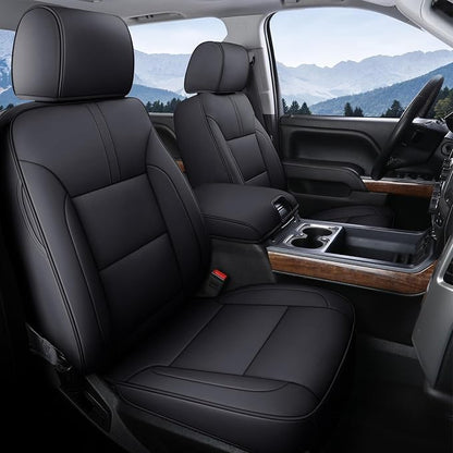 Coverado Full Set Seat Covers Faux Leather(Black) Easy Install,Waterproof, Custom Fit Chevy Silverado/GMC Sierra (2007-2013/2019-2025 1500; 2020-2025 2500HD/3500HD) Crew/Double/Extended Cab