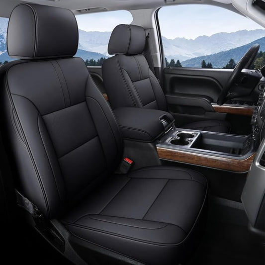 Coverado Full Set Seat Covers Faux Leather(Black) Easy Install,Waterproof, Custom Fit Chevy Silverado/GMC Sierra (2007-2013/2019-2025 1500; 2020-2025 2500HD/3500HD) Crew/Double/Extended Cab