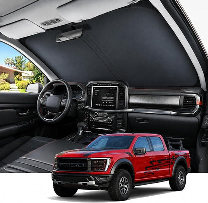 REEVAA Upgraded for Ford F150/F250/F350/F450 Windshield Sunshade [Tailored Fit, 99% Sun Protection] Foldable Sun Shade Car Accessories with Storage Bag