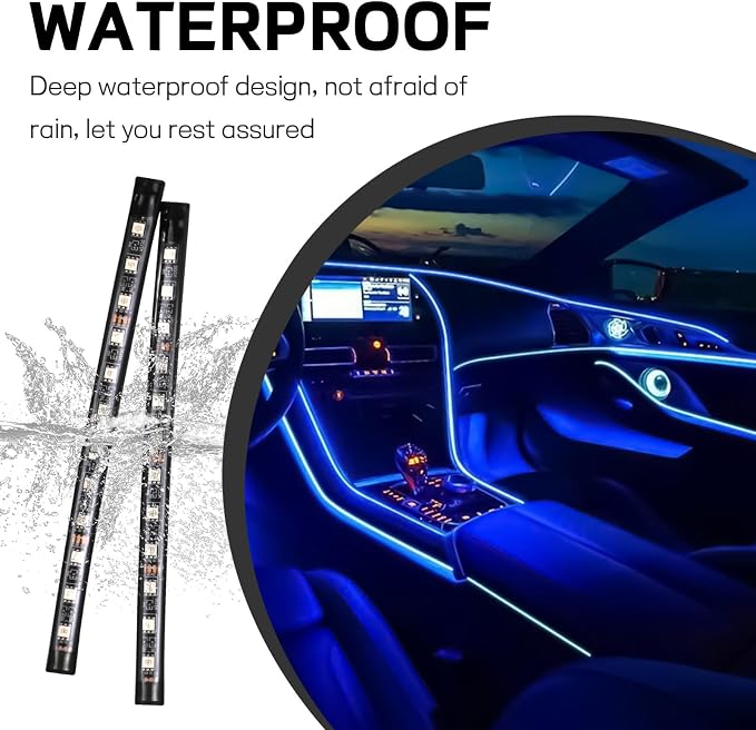 Car LED Strip Light, 12V 24 LED Interior Atmosphere Lights Under Dash Ambient Night Light, Universal Auto Interior Decorative Lamp with USB Port, Truck SUV Car Accessories (Blue, USB)