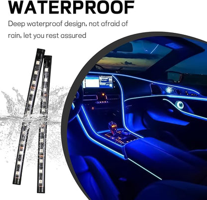 Car LED Strip Light, 12V 24 LED Interior Atmosphere Lights Under Dash Ambient Night Light, Universal Auto Interior Decorative Lamp with USB Port, Truck SUV Car Accessories (Blue, USB)