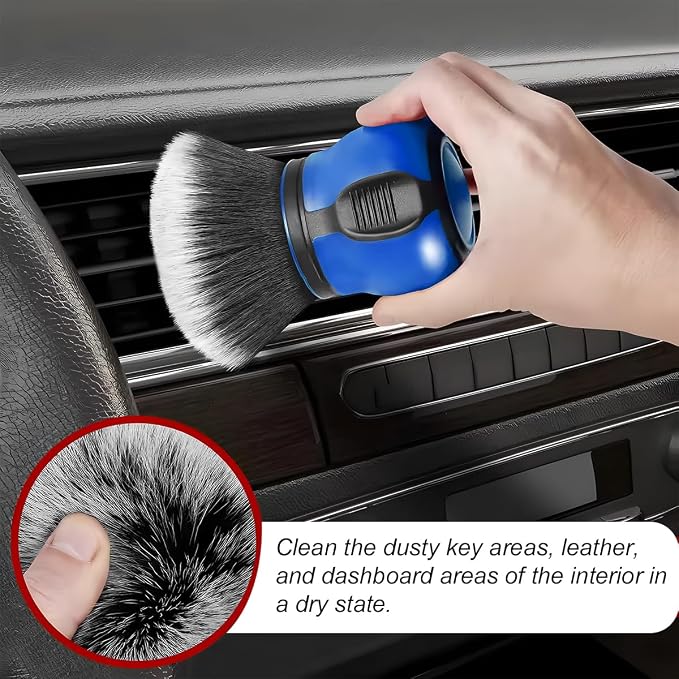 AUCELI Car Detailing Brush, Ultra Soft Auto Interior Dusting Brush with Storage Rack, Car XL Synthetic Brush Cleaning Tool, Universal Covers Large Area Inside or Outside Vehicles(Blue/Style A)