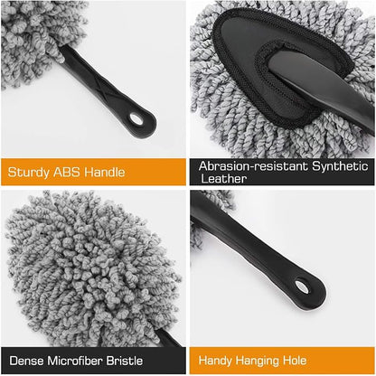 MoKo 2 Pack Microfiber Car Dash Duster, Super Soft No-Scratch Interior Detail Brush for Dashboard, Air Vents & Center Console, Washable Reusable Cleaning Tool, Gray