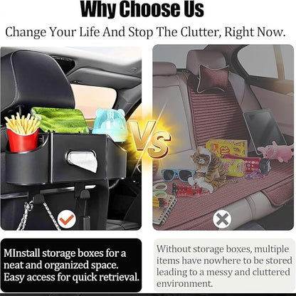 Back Seat Car Organizer,4 in 1 Multifunctional Car Back Seat Storage Box with Drink Cup Holder Tissue Box, for Hold Phone,Snacks, Drinks, Handbag-Black-2Packs