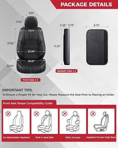FREESOO Universal Front Seat Covers, Waterproof Faux Leather Automotive Seat Covers with Carbon Fiber Texture Seat Belt Pads, Anti-Slip Airbag Compatible Car Seat Protectors for Cars SUVs Trucks