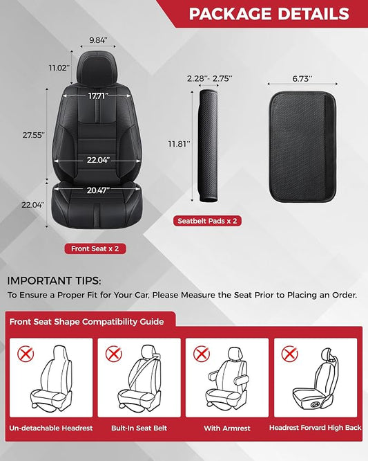 FREESOO Universal Front Seat Covers, Waterproof Faux Leather Automotive Seat Covers with Carbon Fiber Texture Seat Belt Pads, Anti-Slip Airbag Compatible Car Seat Protectors for Cars SUVs Trucks
