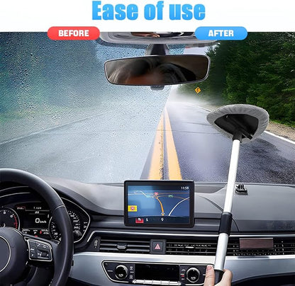 Windshield Cleaning Tool, Car Window Cleaner with Extendable Long Handle and 4 Washable Reusable Microfiber Pads, Auto Interior Exterior Glass Wiper Cleaning Kit Universal for Office and Home (Gray)