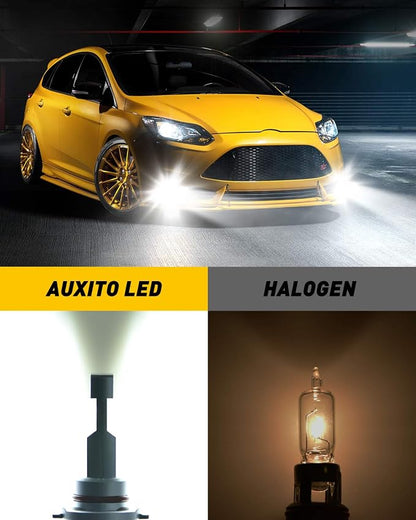 AUXITO 9145 9140 H10 LED Fog Light Bulb Fanless, 6000LM Per Set, 6500K Cool White, CSP LED Chips, Fog Light Bulbs or DRL Replacement, Pack of 2
